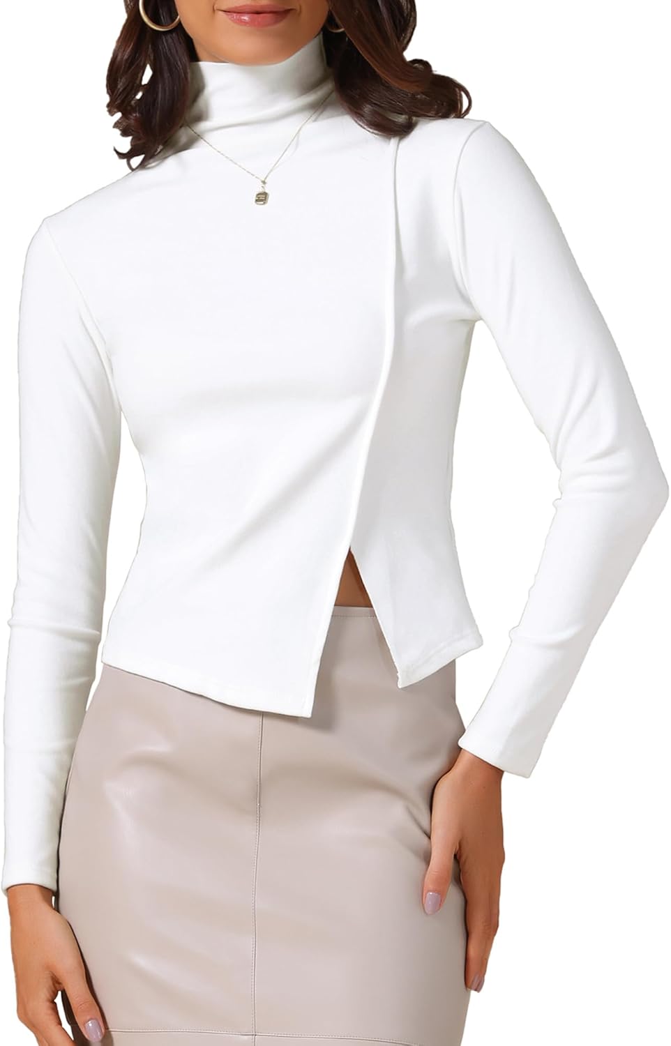 Allegra K Women's Turtle Neck Top Long Sleeve Slim Fit Asymmetric Casual Work Knit Pullover Tops