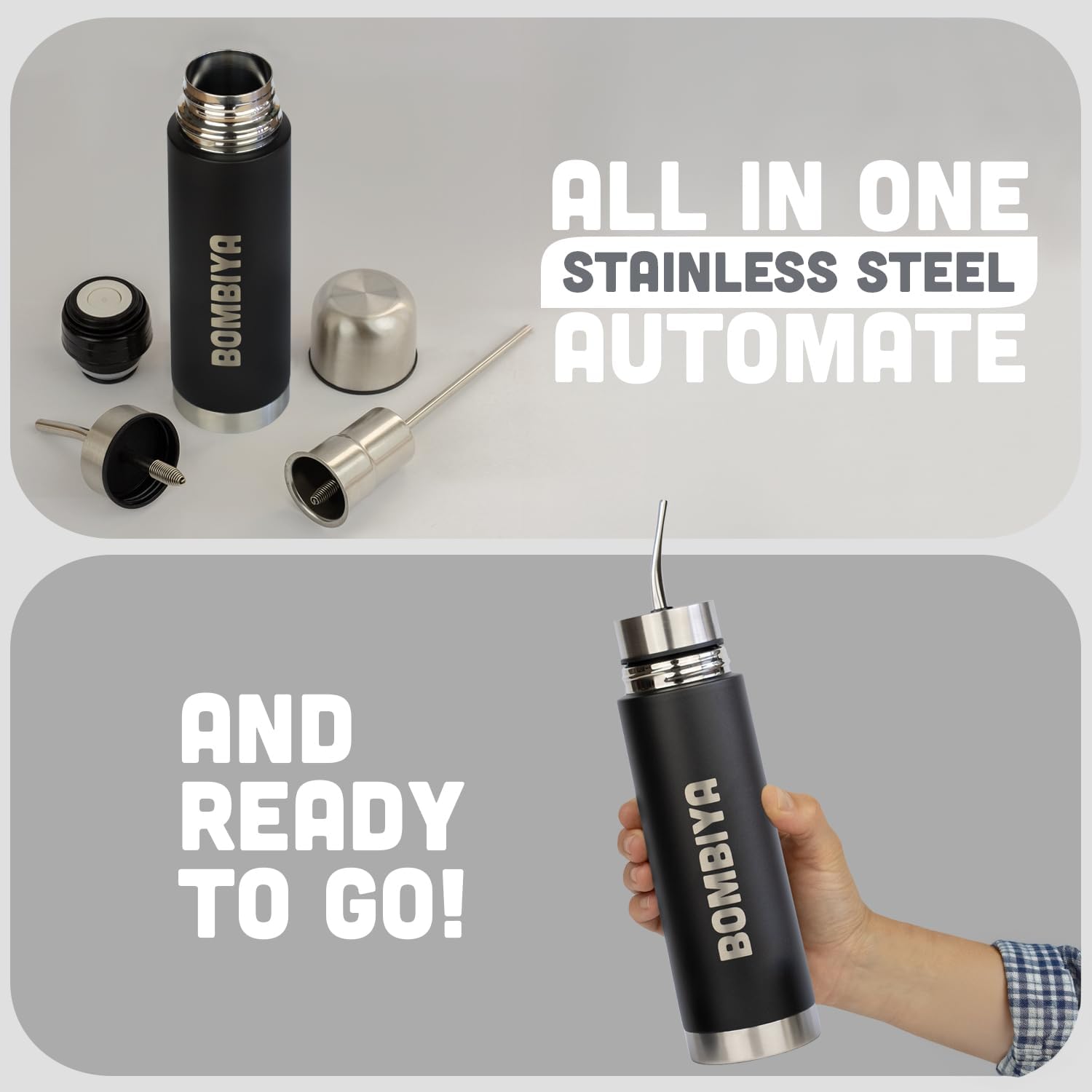 Full Stainless Steel Mate listo Black Edition – Yerba Mate Thermos all in one, Termo todo en uno - Mate Cup and Bombilla All In One - No Need to Refill Every Time - The evolution of auto mate - Image 2