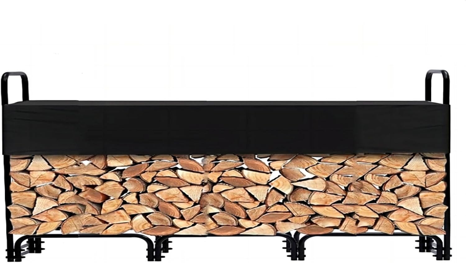 3/4 Cord Outdoor Firewood Rack with Cover, 12.5FT of Firewood, Heavy Duty Firewood Holder & Waterproof Cover for Fireplace, Patio, Log Storage Rack for Outdoor Indoor Firewood