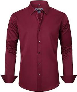 Men's Dress Shirts Solid Long Sleeve Stretch Wrinkle-Free...