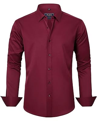 J.VER Men's Dress Shirts Solid Long Sleeve Stretch Wrinkle-Free Formal Shirt Business Casual Button Down Shirts