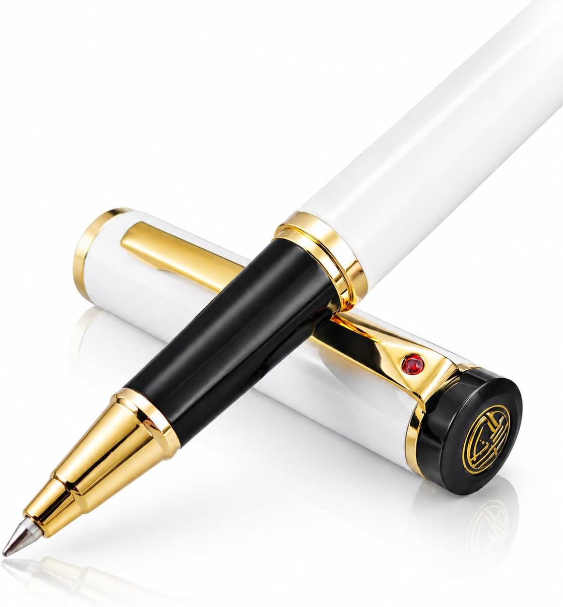 Luxury Ballpoint Pen, 24k Gold Trim, Best Rollerball Pen Gift Set for Men and Women, Perfect for Signature Executive Office, Beautiful Pen Gift Box, Writing and Drawing (White)