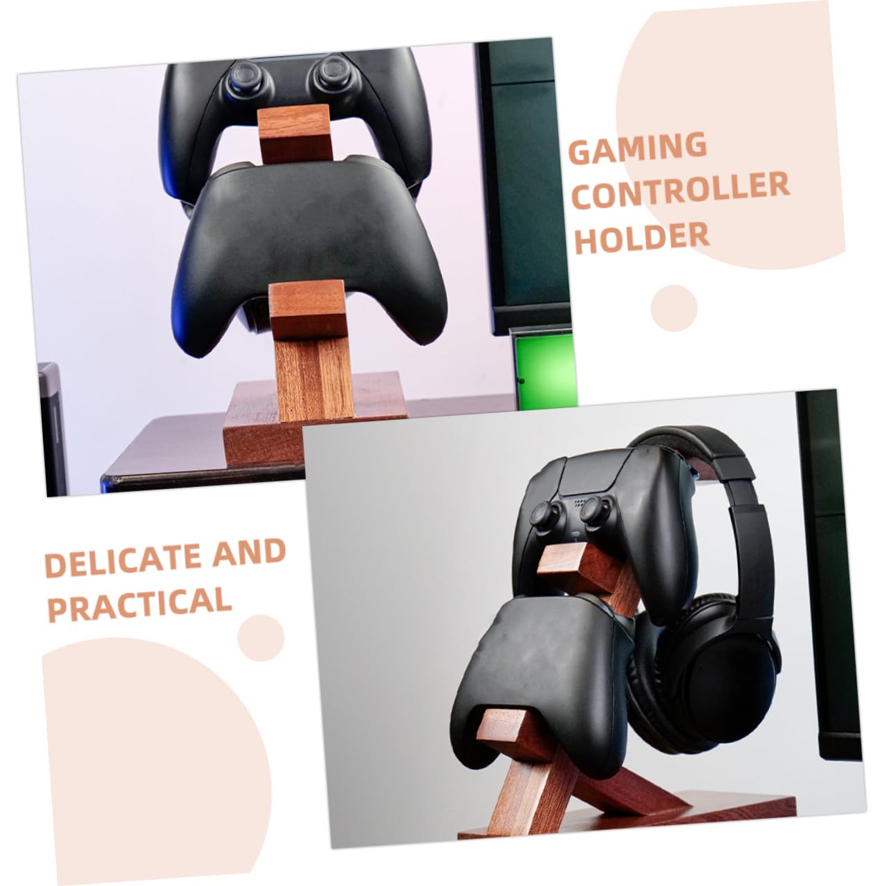 Homoyoyo Soporte de Exhibición para Mandos de Juego y Auriculares, Organizador Portátil de Madera Marrón Diseño Sencillo para Almacenamiento y Display Gaming