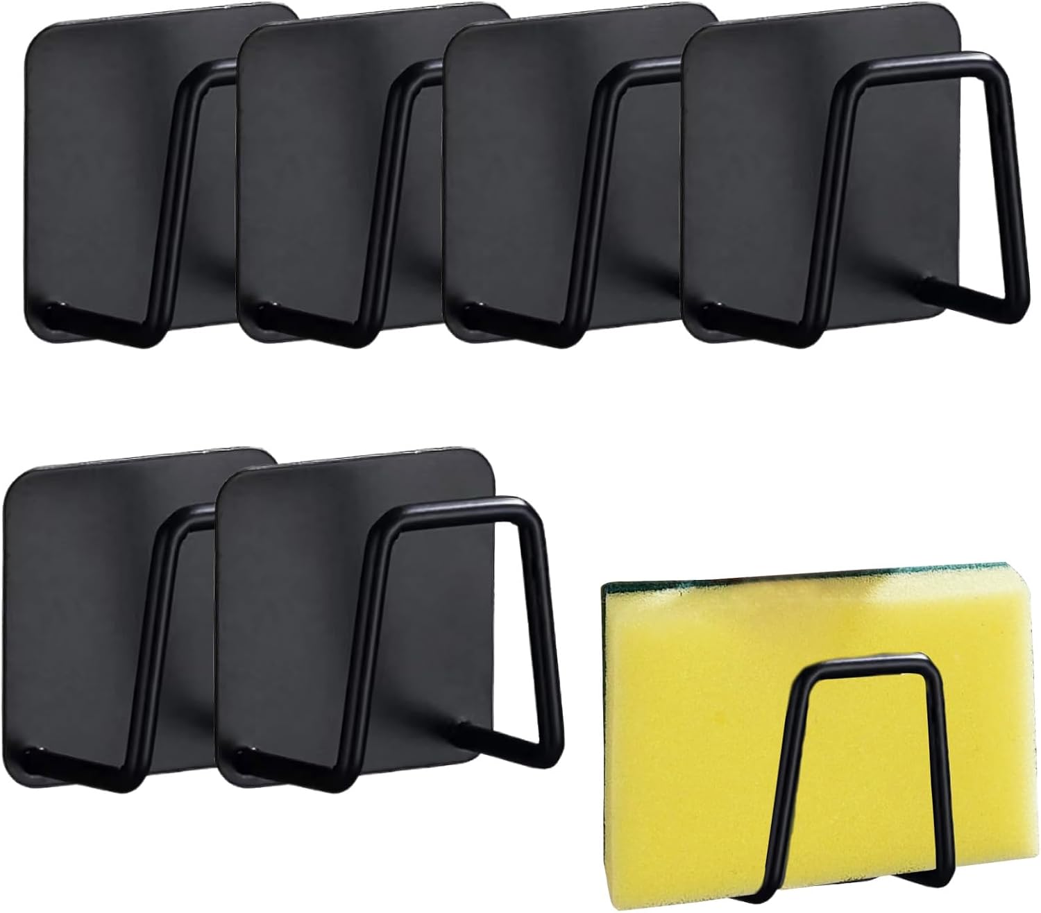 6 Pack Stainless Steel Adhesive Sponge Holder for Kitchen Sink– Wall-Mounted Storage Rack for Kitchen & Bathroom Organization (Black)