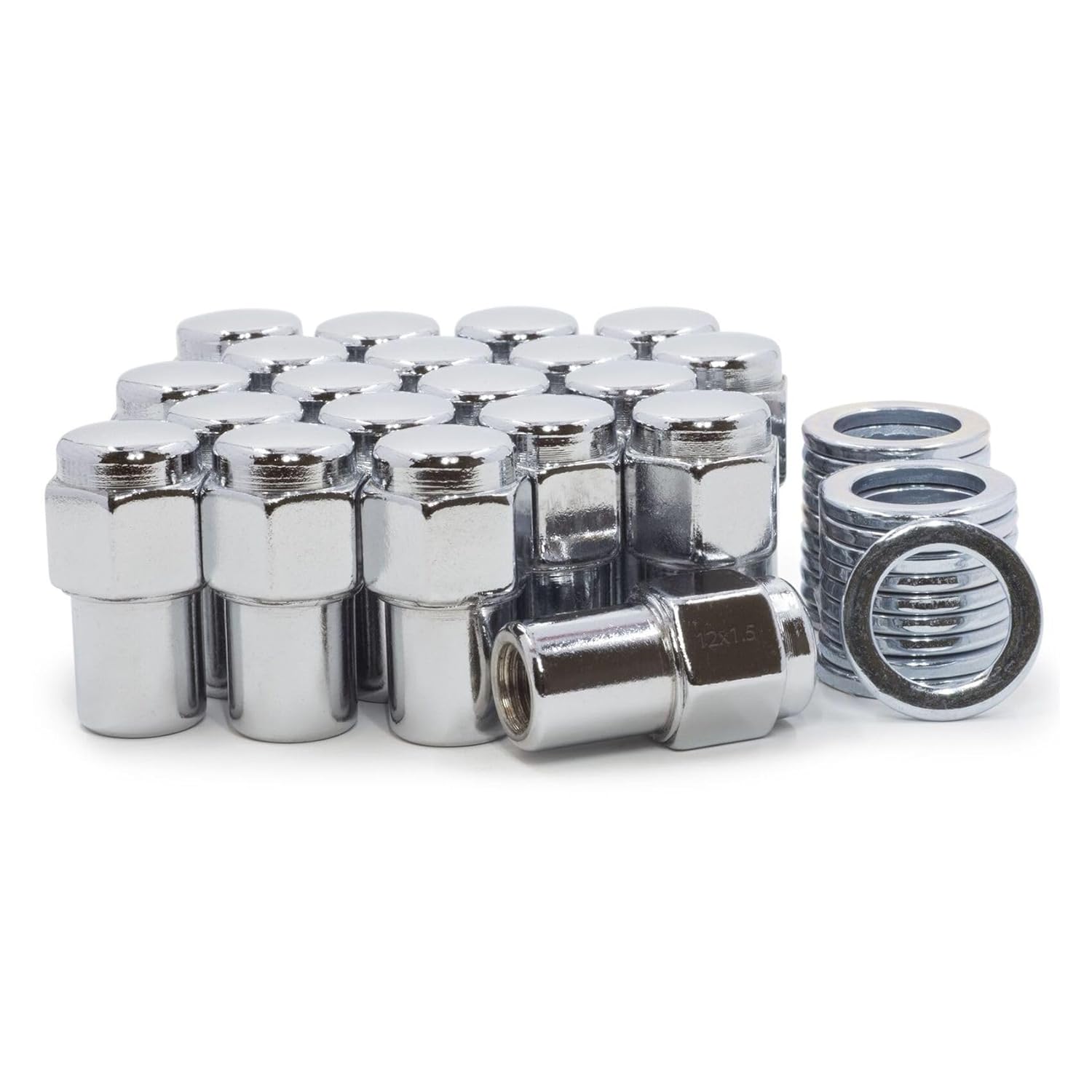 KERWATS 20 Lug Nuts 14X1.5 Chrome Flat Top 75 Shank Washers Steel for Chevy for C1500 1988-1999 for 1500 1996-2002,for GMC for C1500 1989-1999 for Savana 1500 1996-2002 SH0752