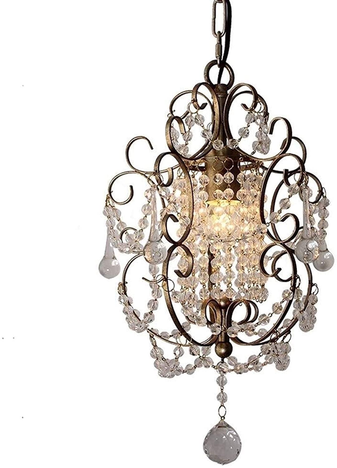 Lampe à suspension en cristal français V-intage lustre métal 17 pouces