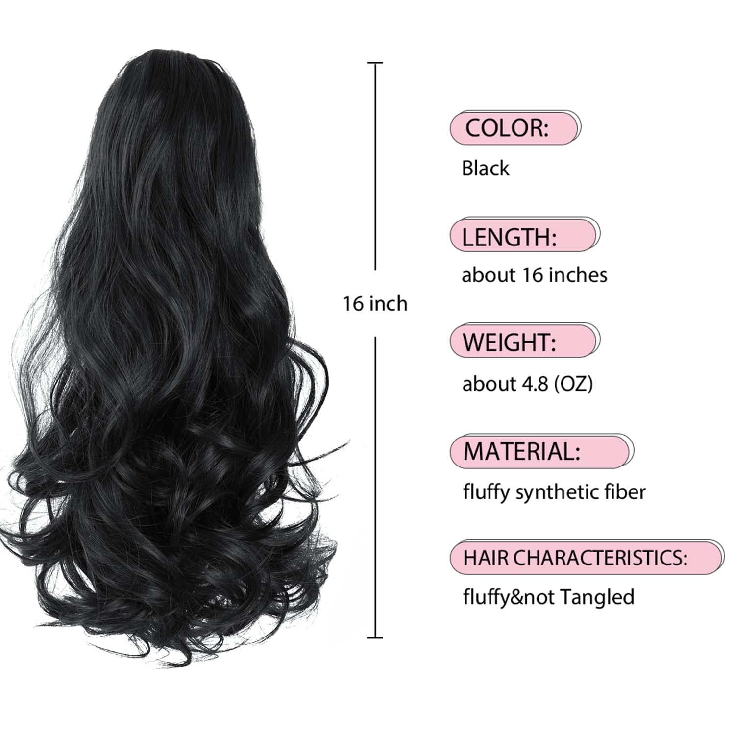 Wavy Ponytail Extension Claw Clip Synthetic 16\