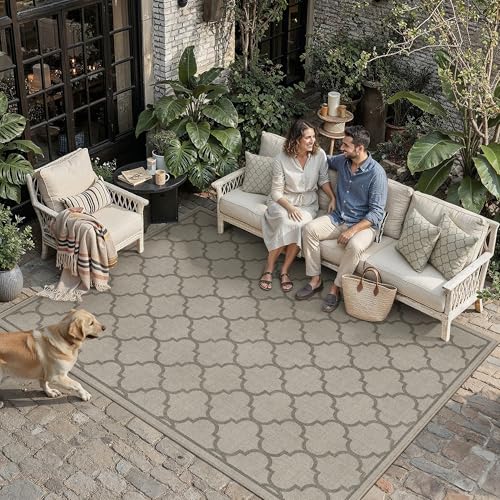 8x10 Indoor Outdoor Area Rug Washable Patio Rug Brown Non Slip High Traffic Waterproof Carpet for Living Room Bedroom Camping Porch Backyard Camping R
