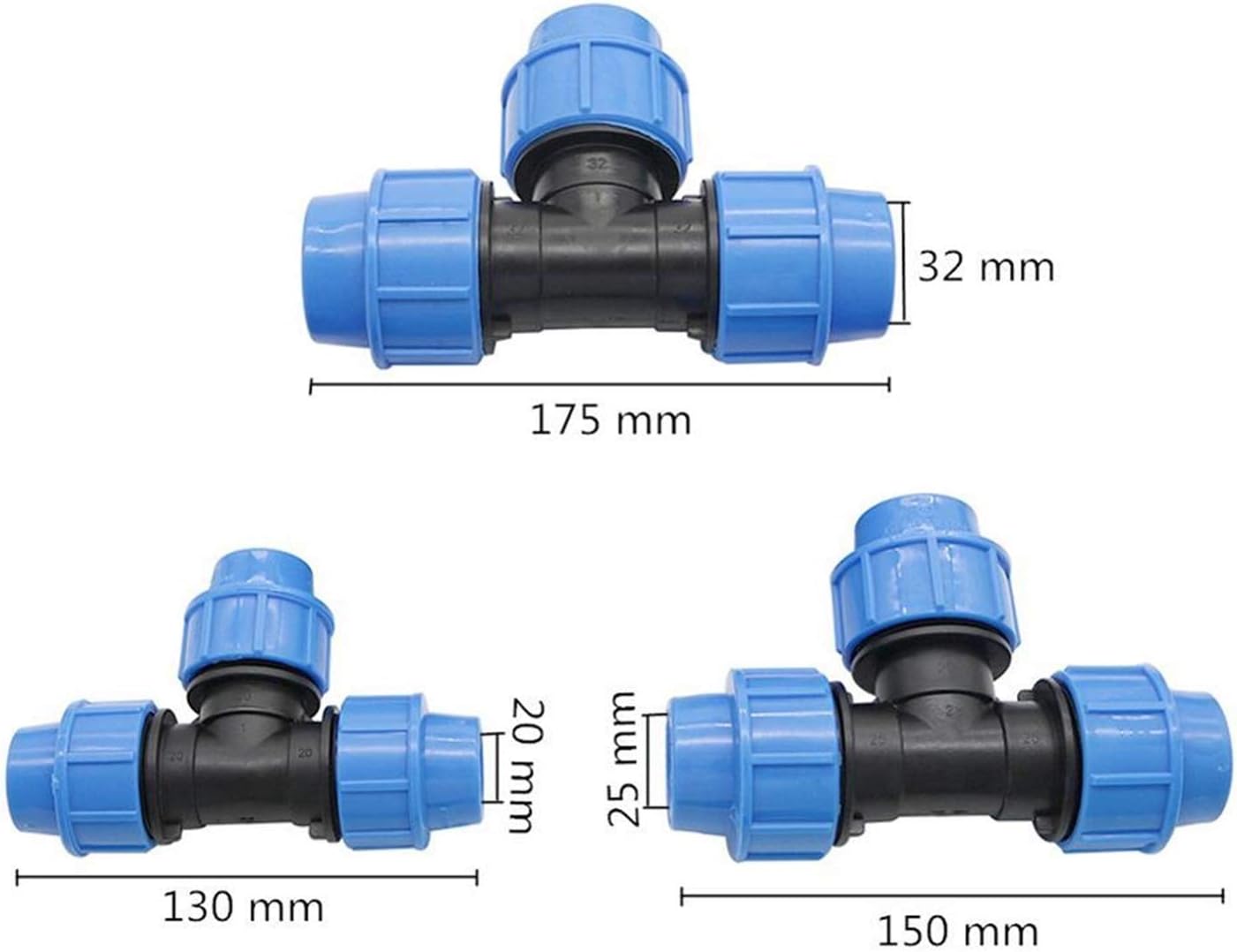 Hose Connector 20 Mm 25 Mm 32 Mm PE Tee Connector Outer Diameter 20/25/32 Mm Pipe Interface 3-Way Connection Sanitary Fittings 5 Pieces (Color : 32mm)