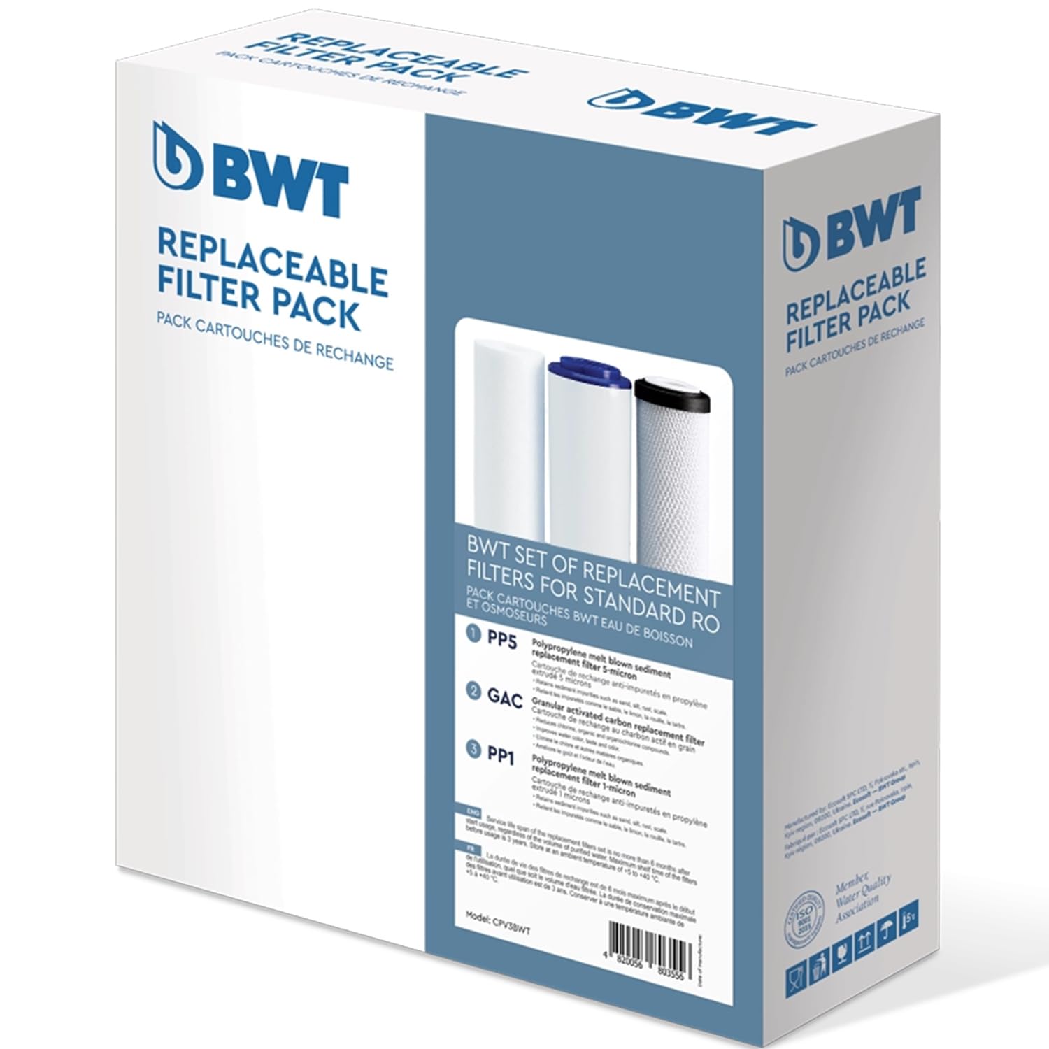 Juego de prefiltros de repuesto para el sistema de ósmosis inversa estándar BWT 75GPD, tanto para sistemas con bomba como sin bomba