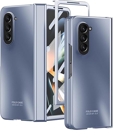 NINKI Funda compatible con Samsung Galaxy Z Fold 5 con protector de pantalla, galvanoplastia esmerilada azul degradado, a prueba de golpes, para