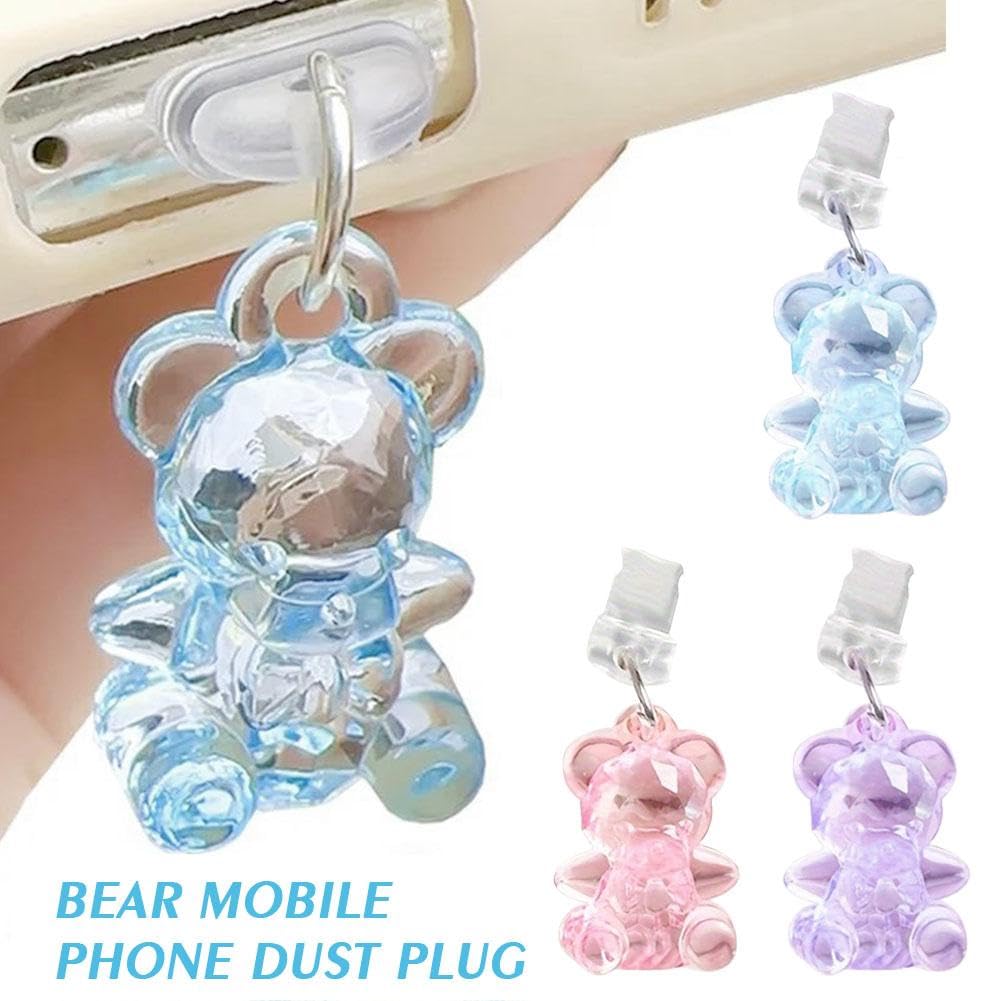3pc Cute Dust Plug & Grip Holder Set | Type C Charger Port Charms, Pink Heart & Flower Keychain | E-Reader & Phone Accessories