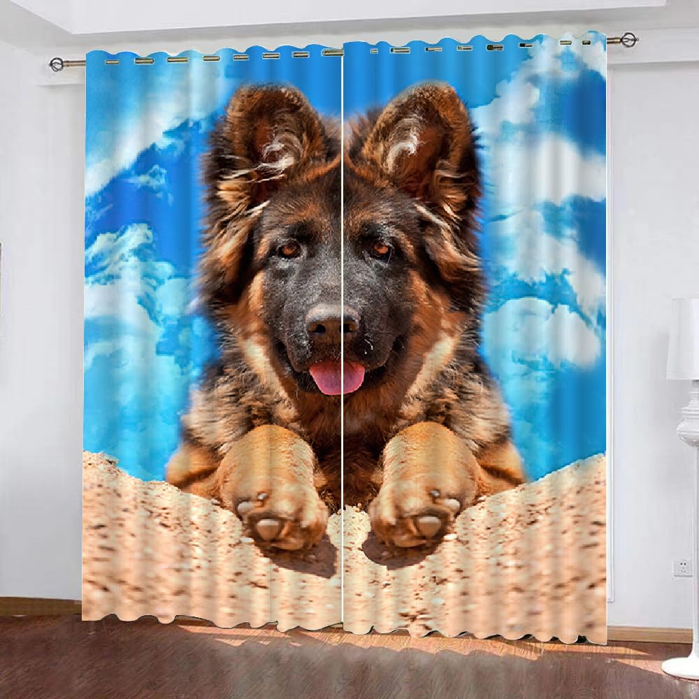 HABEAT 3D Deutscher Schäferhund Vorhänge Tiere Hunde Kindervorhänge Vorhang mit ösen 2er Set Gardinen Blickdicht Verdunkelungs für Kinderzimmer Schlafzimmer Wohnzimmer B 150 X H 166 cm（Motiv 2-7）