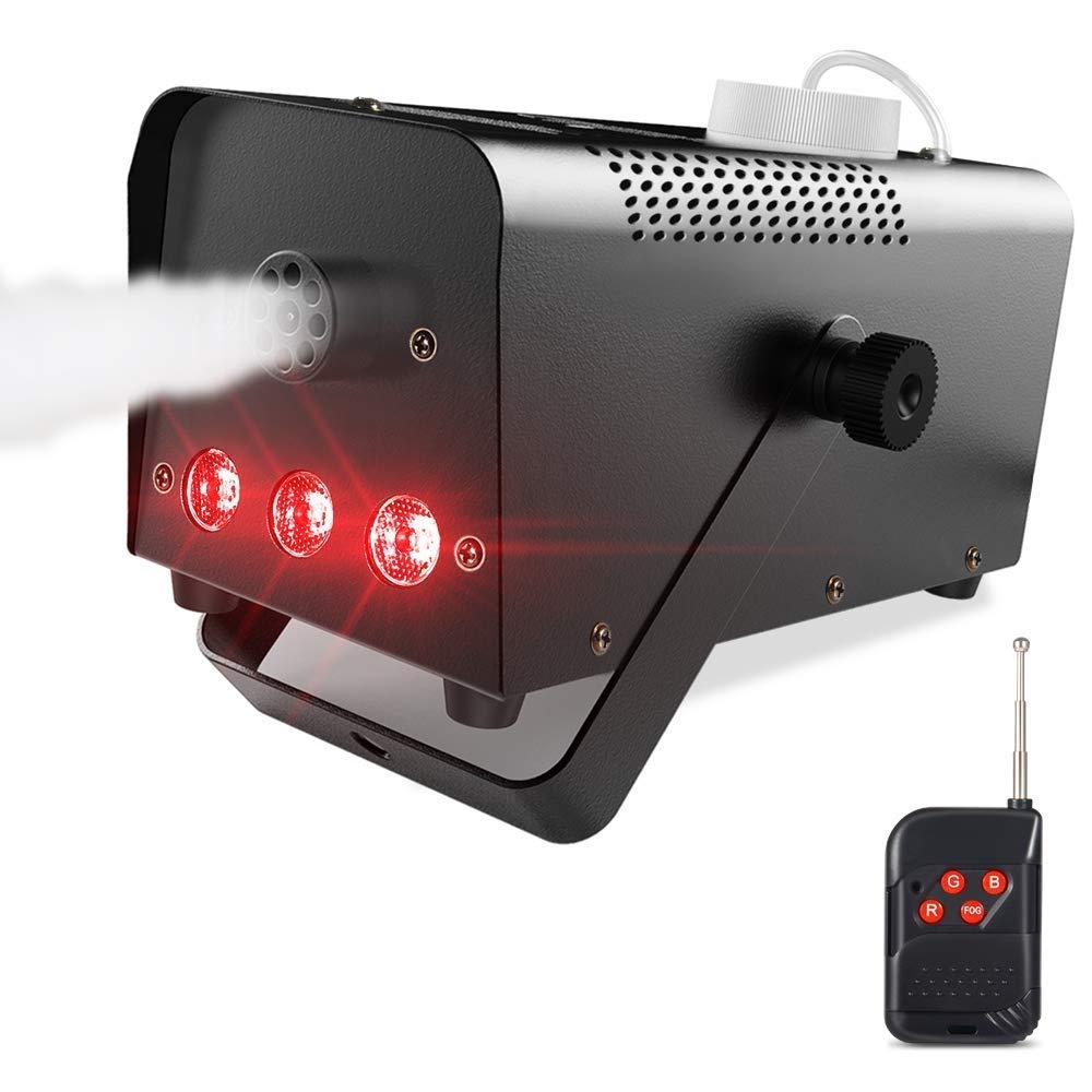 PRUJOY Máquina de Niebla, máquina de Niebla portátil y de Fiesta con Control Remoto inalámbrico de 400 W con Luces LED Multicolores incorporadas para Vacaciones