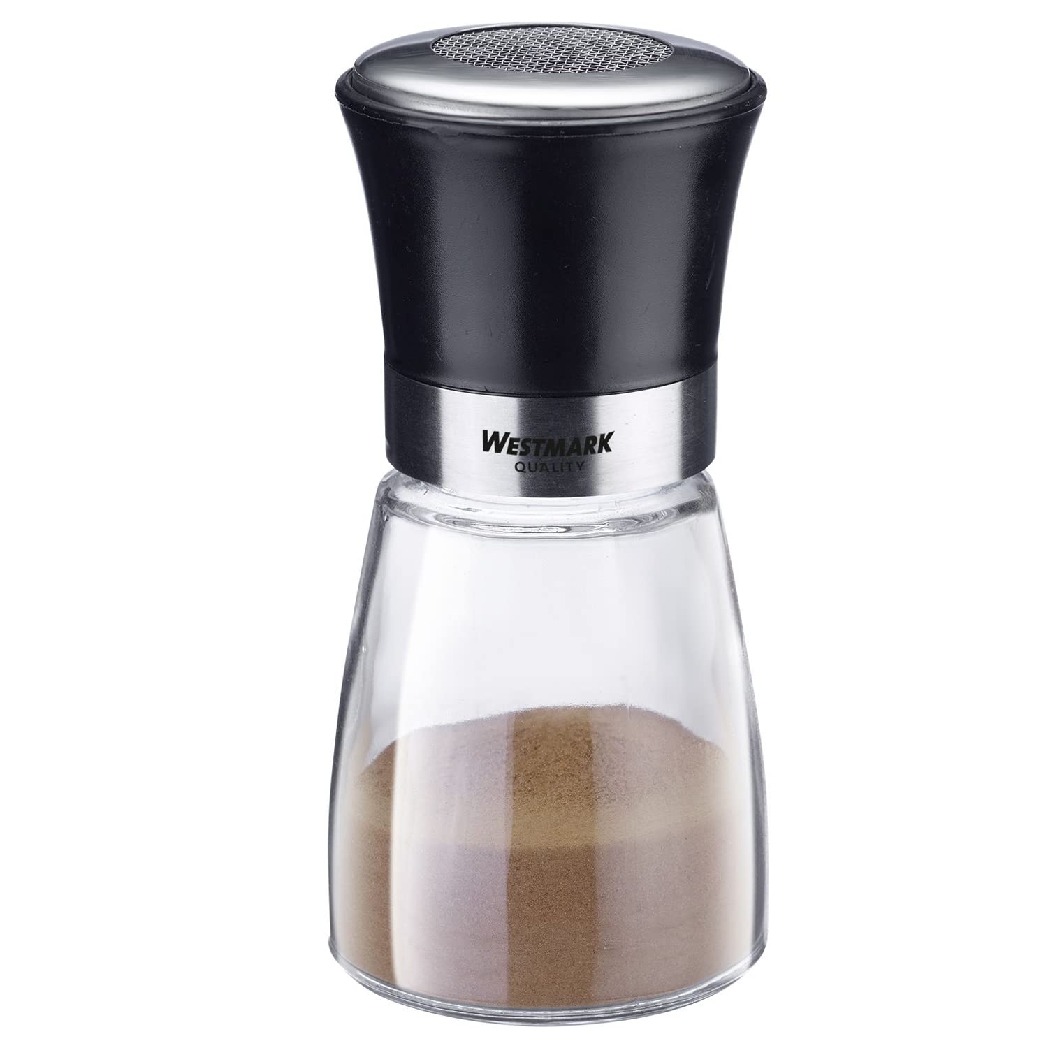 Westmark Dozownik do cukru pudru, Z pokrywą utrzymującą aromat, Pojemność: 190 ml, Szkło/Stal nierdzewna/Tworzywo sztuczne, Blacky, Przezroczysty/Czarny/Srebrny, 69512260