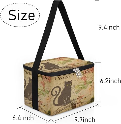 Miniatura 7 de Bolsa de almuerzo con aislamiento de gato retro para mujer, reutilizable, bolsa cuadrada de comida para adultos y hombres, lonchera más fresca para