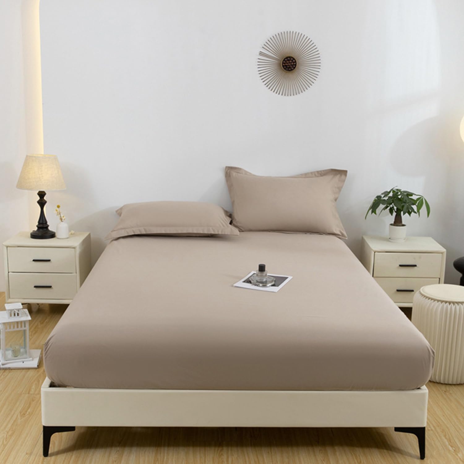 Thin Waterproof Mattress Protector Queen King Brushed Mattress Cover Breathable Fitted Sheet Skin Friendly Mattress Pad Cover Deep Pocket 10In for Bedroom Dorm Room,Khaki,100x200cm(Twin)