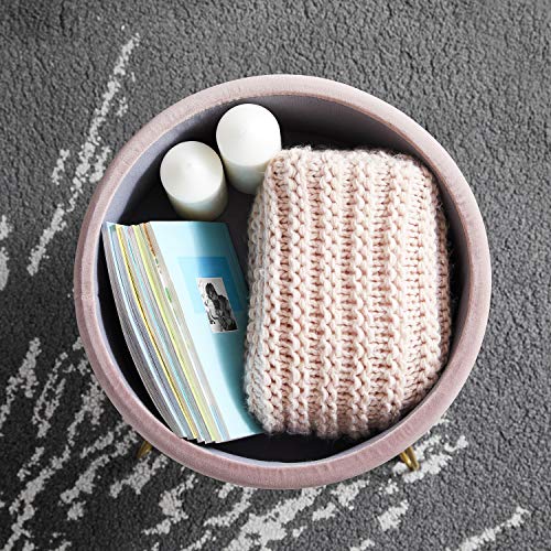 image for Ornavo Home Modern Round Velvet Storage Ottoman Foot Rest Stool/Seat w
