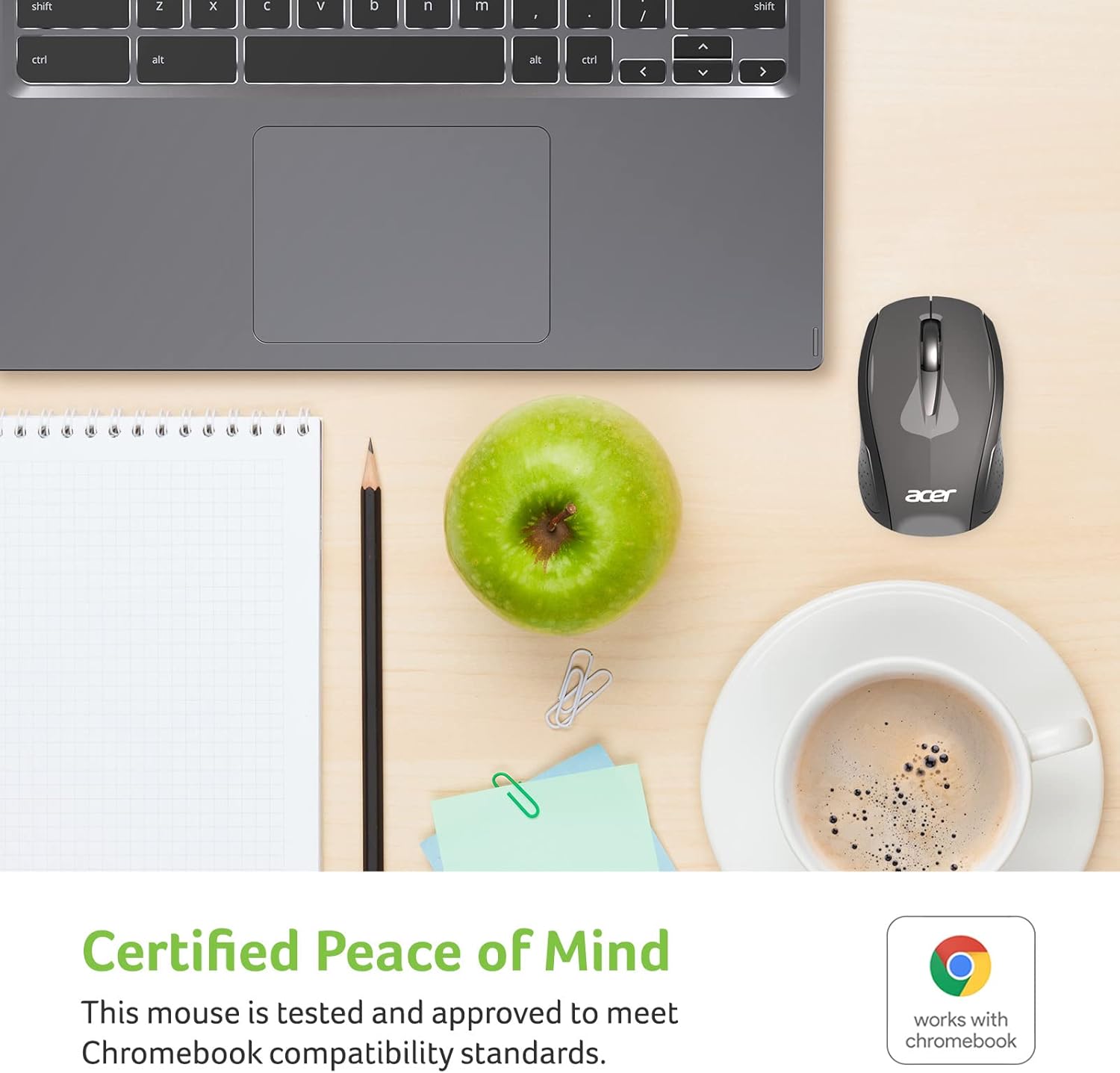 Acer RF Wireless Mouse (Gray/Black), Works with Chromebook, with USB Plug and Play for Right/Left Handed Users (for Chromebooks, Windows PC & Mac) Gray/Black Chromebook Mouse