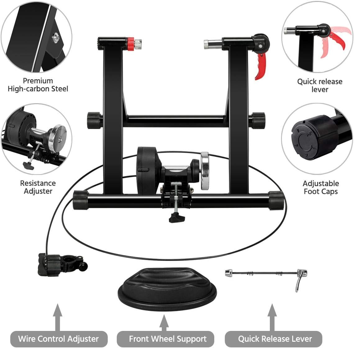 Yaheetech Magnetic Bike Trainer Stand w/ 6 Speed Level Wire Control Adjuster,Noise Reduction,Quick-Release & Front Wheel Riser Resistance Foldable Bicycle Exercise Stand for Mountain & Road Bikes
