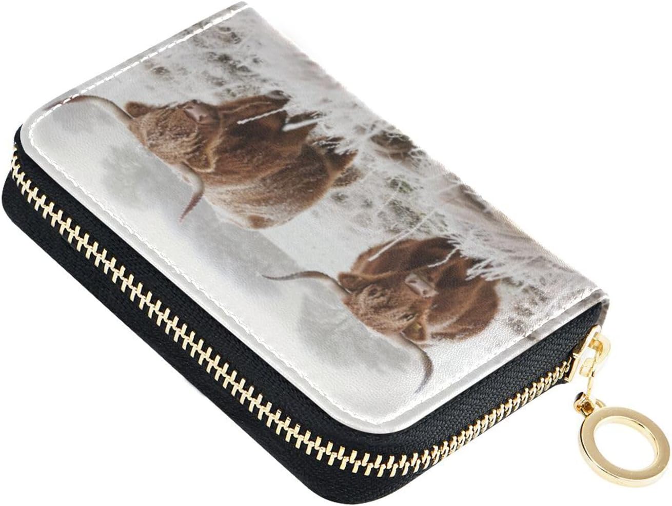 RFID Credit Card Holder Scottish Highland Cow Leather With Zipper Card Case Wallet for Women Girls