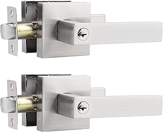 Probrico Square Keyed Alike Entry Levers, Satin Nickel Heavy Duty Entrance Levers Door Locks, Reversible Rectangle Levers for Right/Left Handed Doors, 2 Pack
