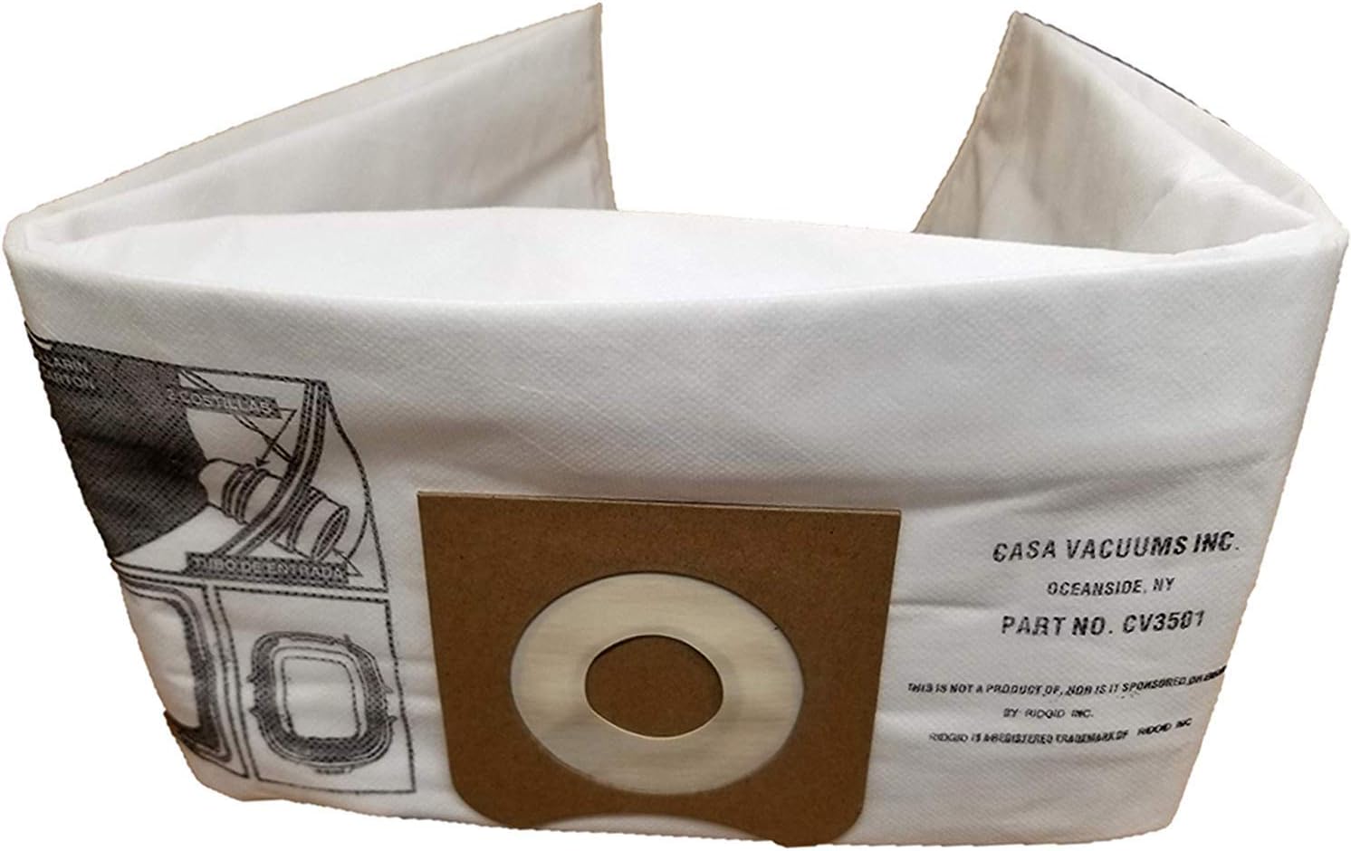 Casa Vacuums VF3501 Replacement HEPA Bag 3 PK - Compatible with RIDGID 3-4.5 Gallon Units 23738-5 LAYER - FILTRATION Wet Dry Vac High-Efficiency Cloth Dust Bags