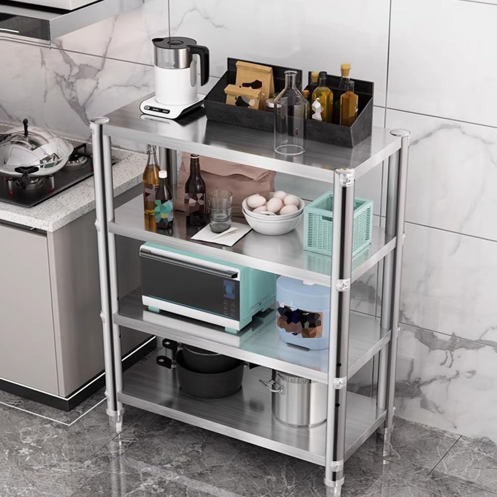 Scaffale da cucina compatto a 3 ripiani da parete in acciaio inox, resistente, color argento, per casa e ristorante (60 x 30 x 100 cm)