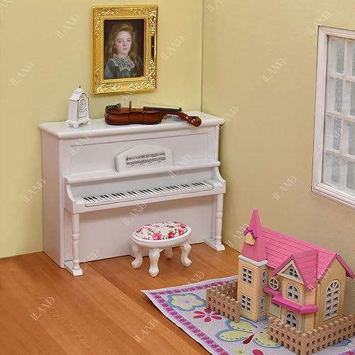 Miniatura 9 de iLAND Muebles de casa de muñecas de madera a escala 112 para niñas de casa de muñecas rosa, juego de dormitorio con piano (muebles de muñeca dulce,