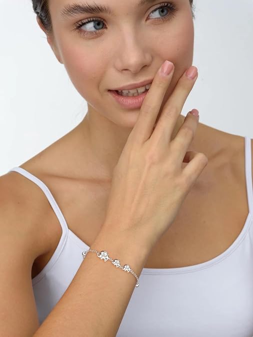Palpitate Elephant Bracelet for Women 925 Sterling Silver Elephant Jewelry Gifts for Mothers Daughters Birthday Christmas Adjustable