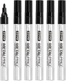 ZEYAR Permanent Markers, Bullet Tip, Aluminum Barrel, Waterproof and Smear-Proof, Quick Drying ink- Great on Plastic,Wood,Stone,Metal and Glass for Doodling and Marking (6 Black Color)