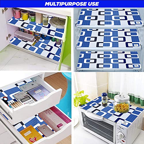 Image of Polyester 3-Layered Fridge Top Cover /Refrigerator Cover with Utility Pockets and Set of 6 Pc Fridge Mats (Color- Blue, Size-39x21 Inch)