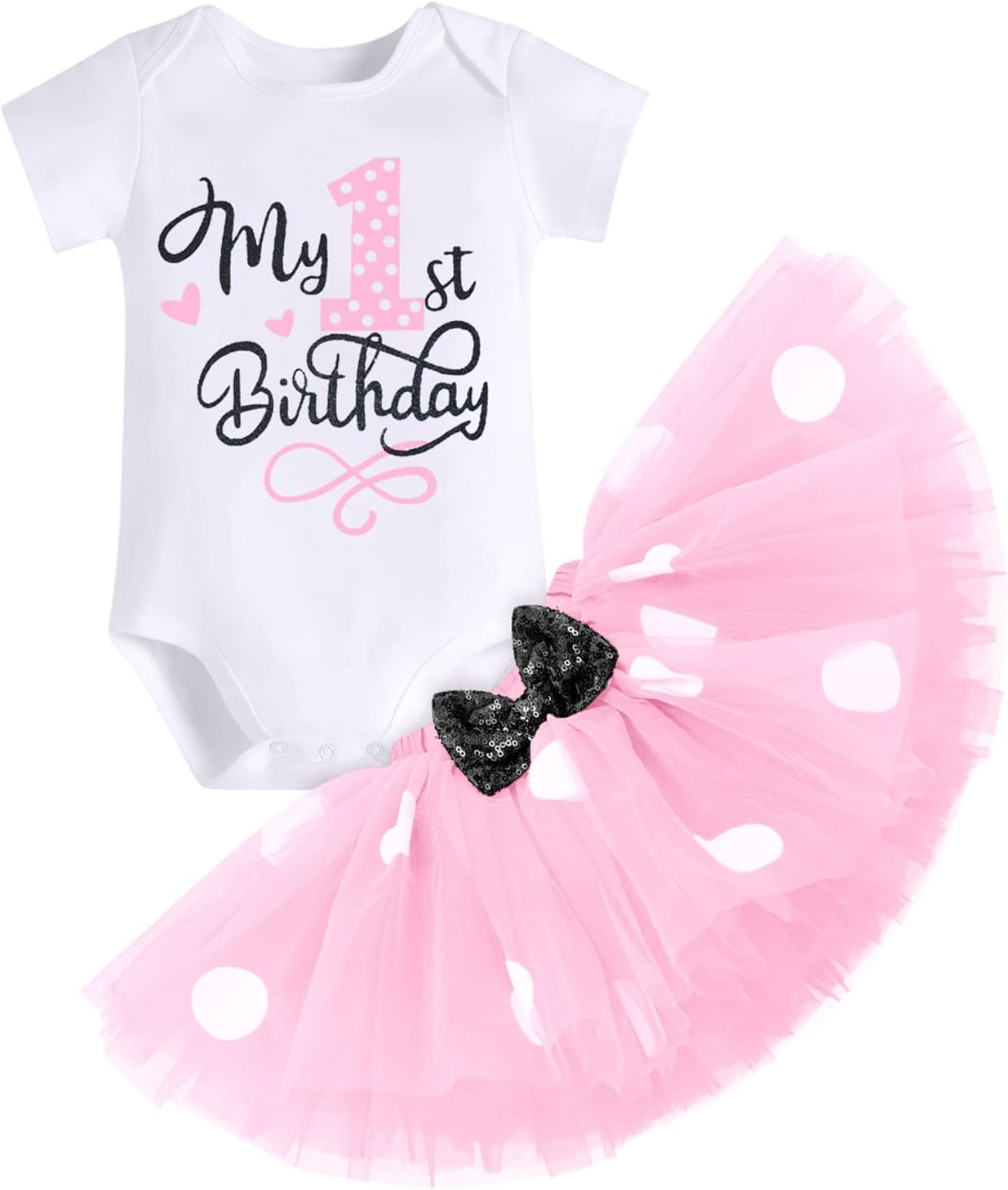 IBTOM CASTLE Baby Girls One 1st 2nd 3rd Birthday Outfit Polka Dots Romper Tutu Dress Headband Princess Skirt Set Photo Shoot - Image 3