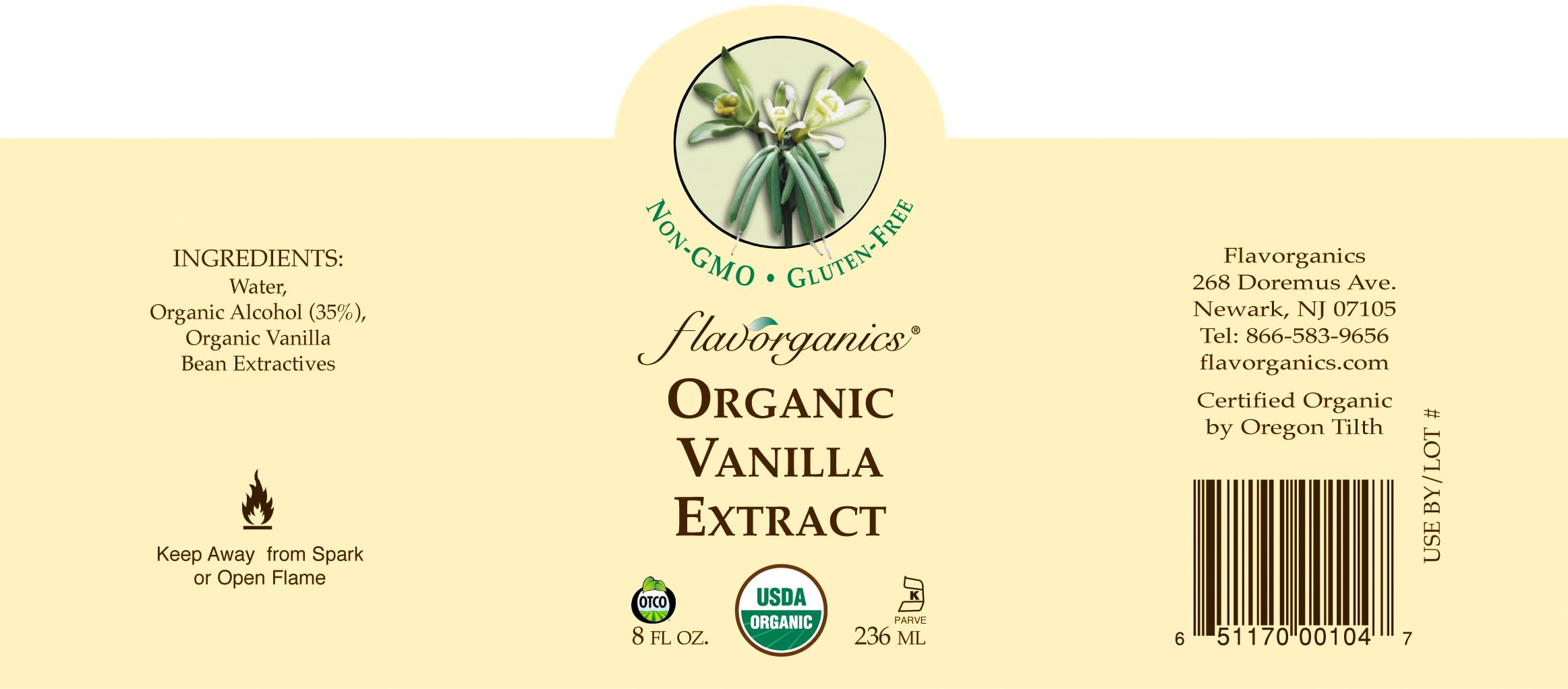 Flavorganics Organic Vanilla Extract, 2 Ounce Bottle | Grocery