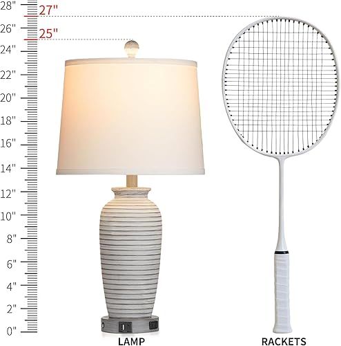 Miniatura 2 de Juego de 2 lámparas de mesa con tarro de granja de 25 pulgadas, control táctil de 3 vías, lámparas de noche rústicas con puertos USB A+C y salida de