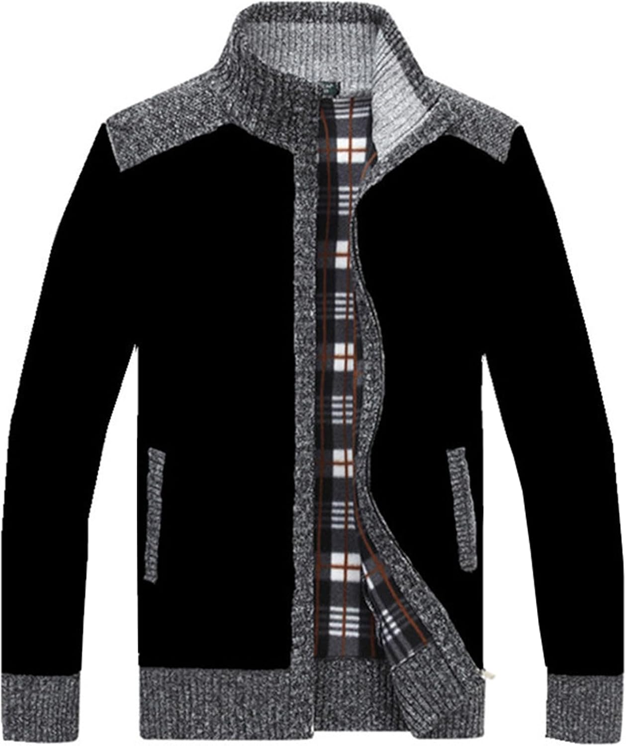 XinYangNi Men's Casual Full Zip Slim Thick Knitted Cardigan Sweaters with Pockets