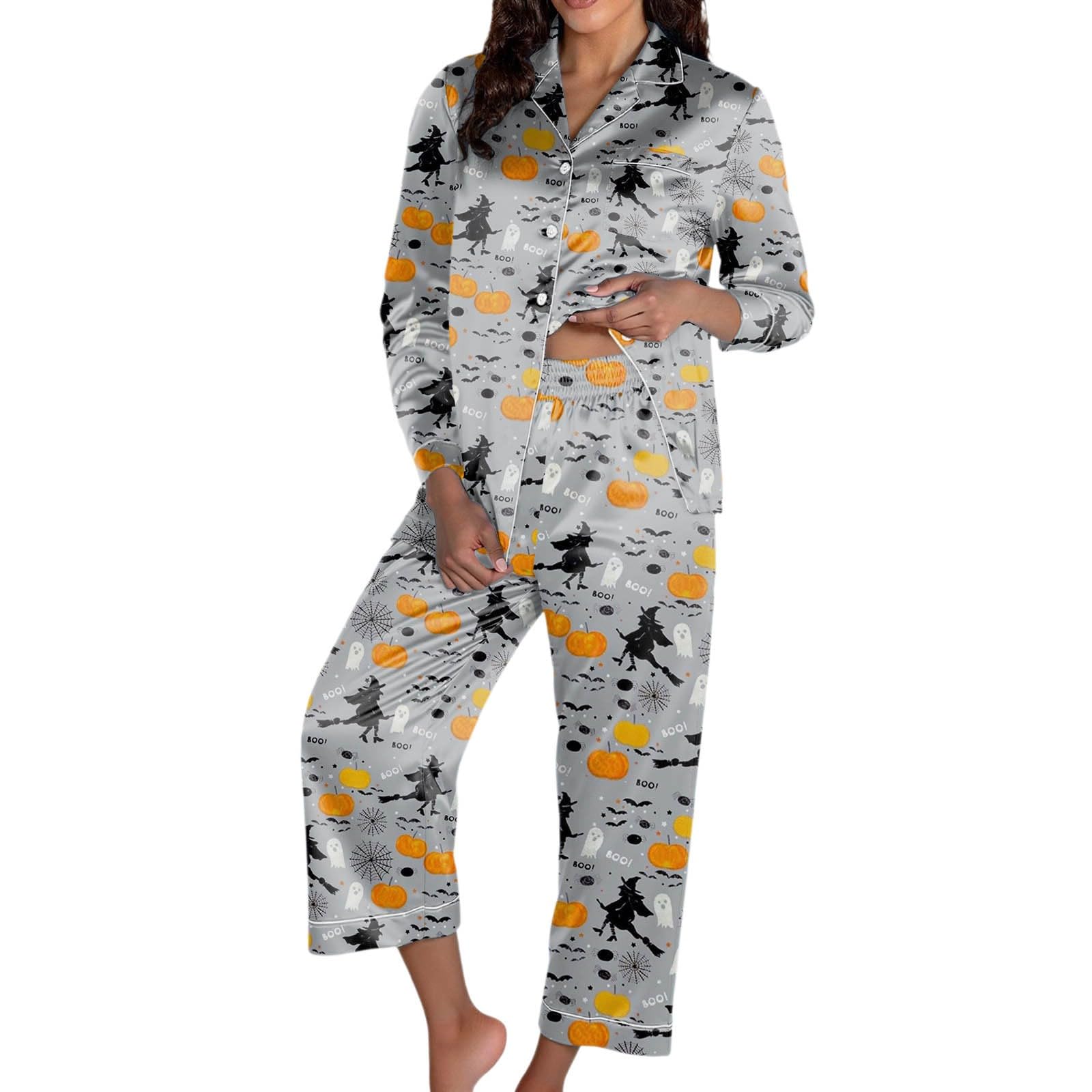 Genérico Pijama Mujer Manga Larga - Conjunto de de Halloween para Mujer de Manga Larga cómodo y Acogedor para Estar en casa para otoño e Invierno Informal