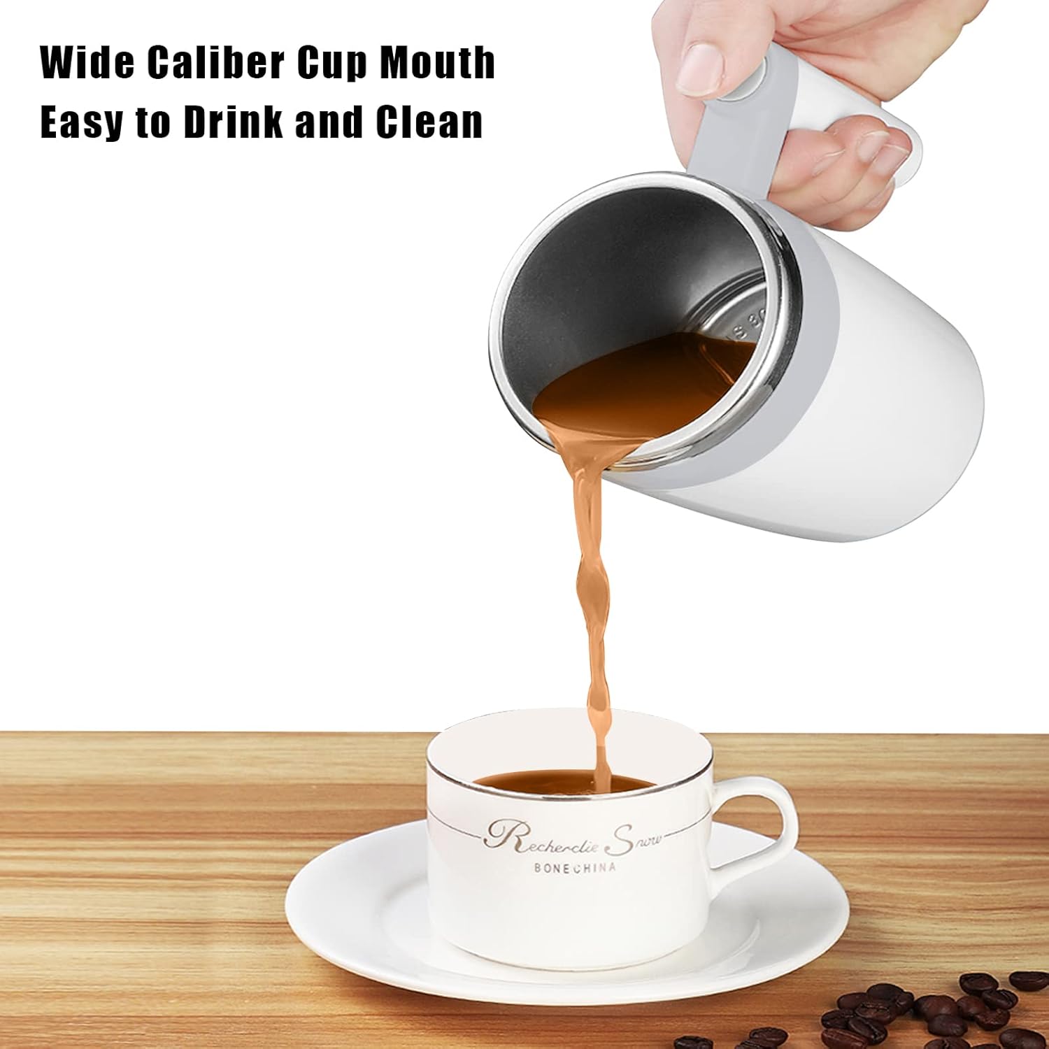 Self Stirring Mug,Rechargeable Auto Magnetic Coffee Mug with 2Pc Stir Bar,Waterproof Automatic Mixing Cup for Milk/Cocoa at Office/Kitchen/Travel 14oz Best Gift - White