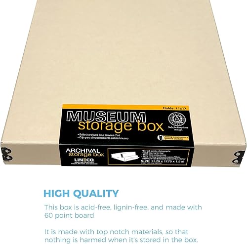 Vista 257 de Lineco, Caja de almacenamiento de archivos de museo de color tostado de 9 x 12 pulgadas, diseño frontal caído. Sin ácidos con borde de metal.