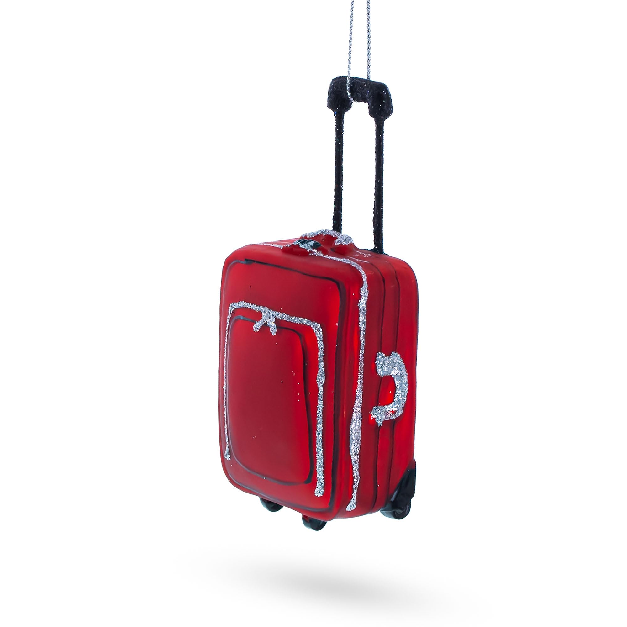 Décoration de Noël en verre soufflé valise rouge pour un sapin au style globe-trotteur