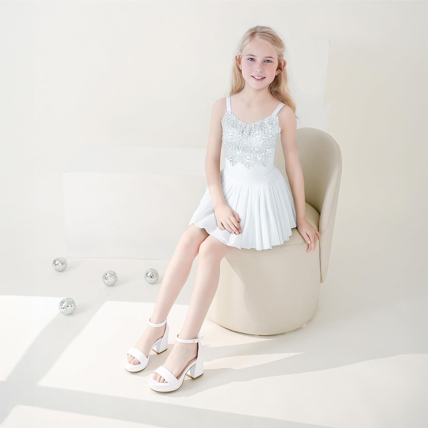 High Heels for Kids Sandals Big Girls Dress Shoes Flower Girl Shoes for Wedding Party Pageant Round Open Toe Ankle Strap Dress Sandals Platform Heels Chunky Pumps for Little Big Kids - Image 8