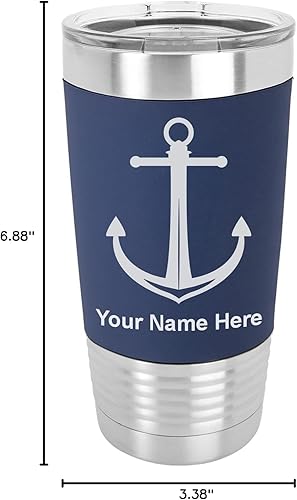 Miniatura 5 de LaserGram Vaso aislado al vacío de 20 onzas, ancla de barco, grabado personalizado incluido (agarre de silicona, azul marino)