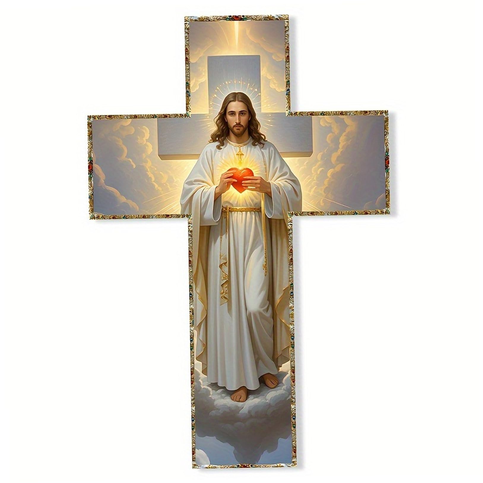 BeVistoso Jesus Cross for Wall, 12x8 Inch Vintage Wooden Crucifix Wall Cross, Catholic & Religious Spiritual Decor for Living Room & Bedroom, Jesus For