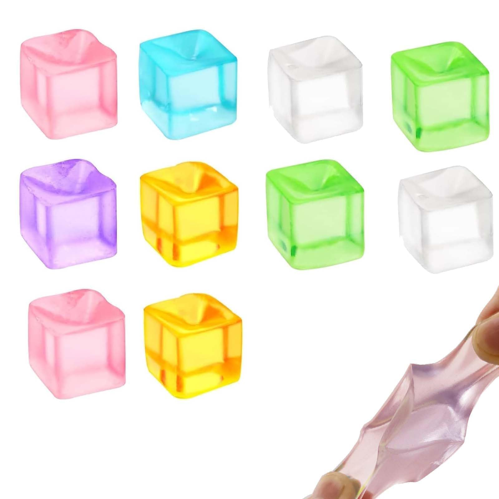 10 Pcs Squishy cube, Ice cube squishy, Stress Cube Stress-Relieving Little Thing for Family or Friend Gift Party(Purple Blue Orange Green Pink Transparent White)