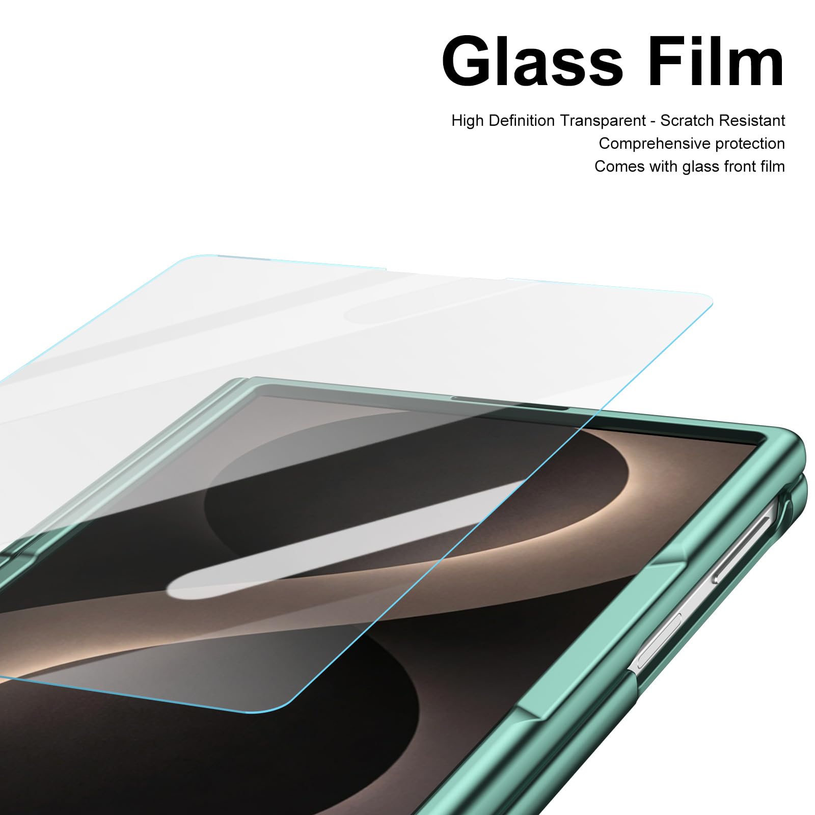 Custodia Business Per Samsung Galaxy Z Fold 8, Pelle, Penna, Pellicola | Pelle fiore business con portapenna. Antishock, antimpronta, cover pellicola schermo(Green)