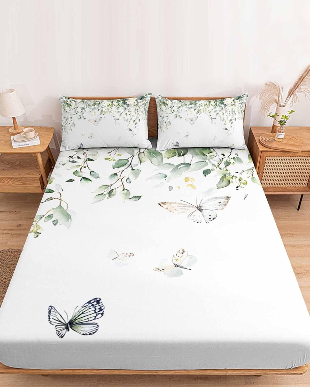 Queen Fitted Sheet with Deep Pocket, Retro Country Dandelions Bed Sheet Set Fits Mattress Up to 16",Soft Microfiber Bottom Sheets with 2 Pillow Shams Pastoral Botanical on Gray Back for Bedroom Decor