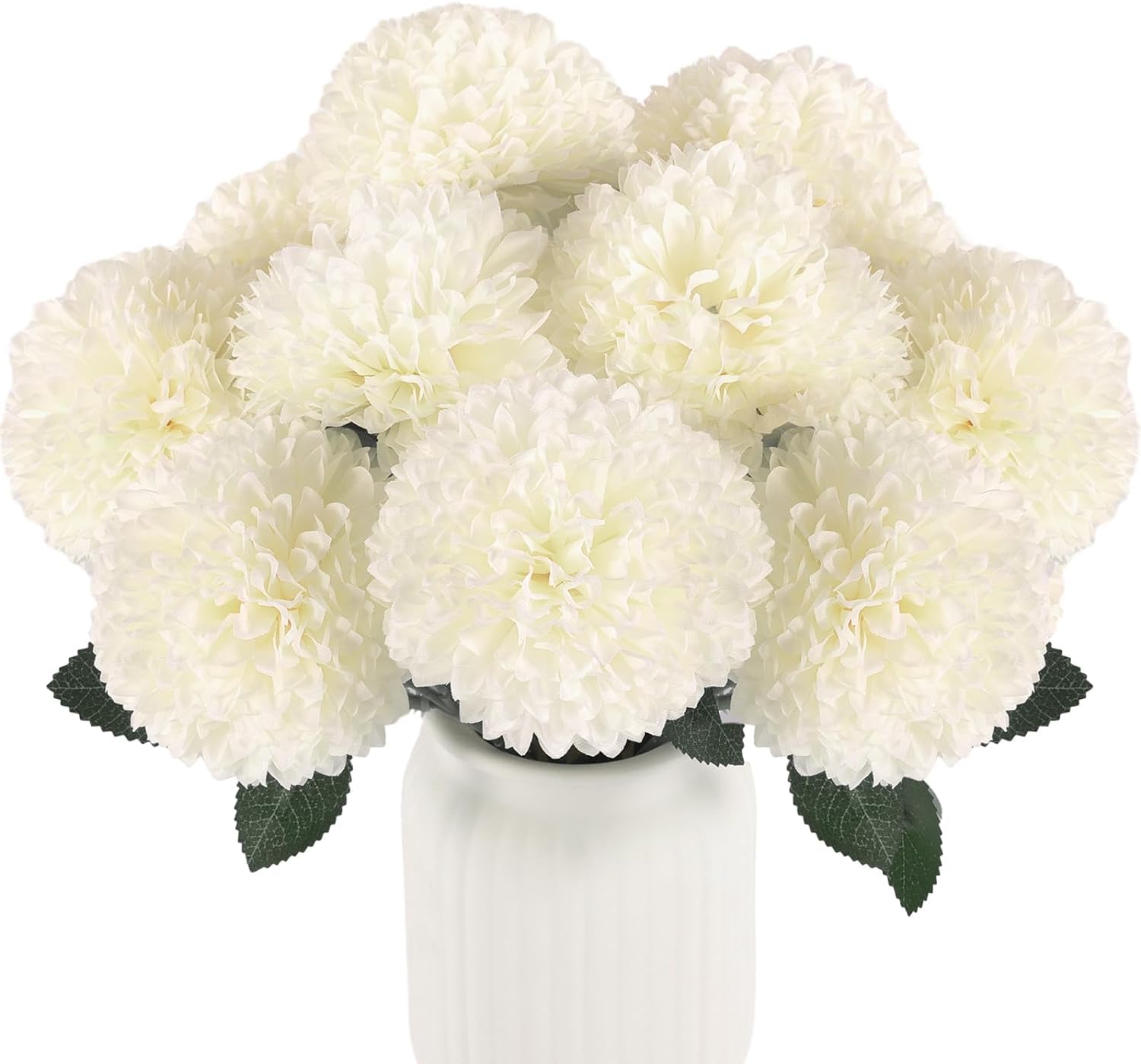 MostNow12 Pcs Artificial Chrysanthemums Flowers Silk Ball Flowers, Fake Green Flowers for St Patick's Day Home Decor Indoor Floral Arrangement Table Centerpieces St Patick's Day Decor (White)