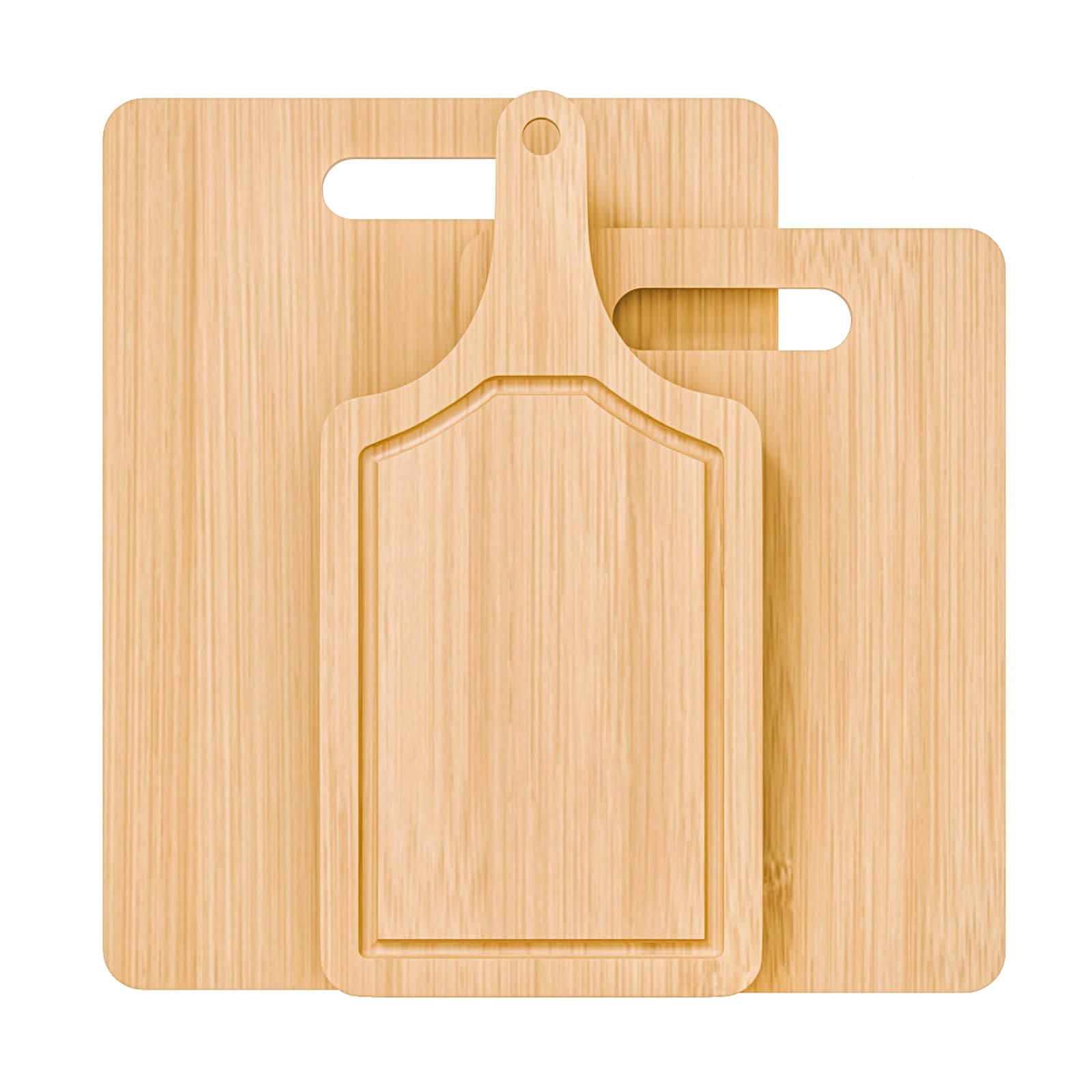 CY SISTERS Bamboo Cutting Board Set of 3 Natural Wooden Chopping Boards with Handles for Kitchen, Charcuterie & Cheese Serving Trays, Rustic Food Prep Platters for Bread, Meat, Fruit & Decor Display