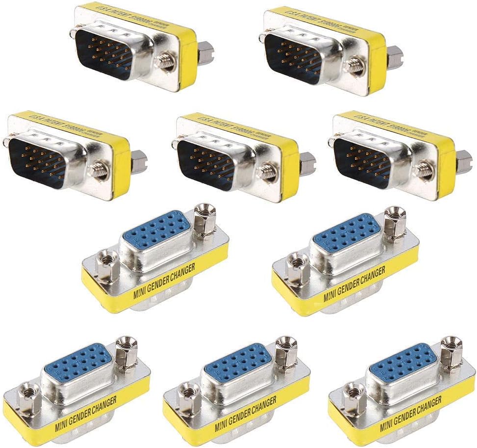 Set of 10 15Pin DB15 VGA SVGA Male to Female Monitor Gender Changer Converter Coupler Adapter for Monitors, HDTV's, Projectors, VGA Splitters, KVM
