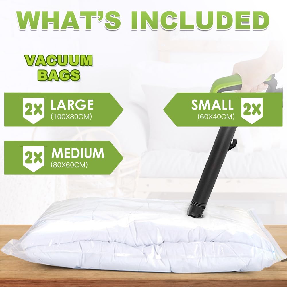 BoxLegend Sacchetti Sottovuoto Vestiti 6 Pezzi 2XL + 2L + 2S Buste Sottovuoto Sacchetti Salvaspazio Aspirapolvere Viaggi Deposito Domestico per Materassi, Vestiti, Trapunte